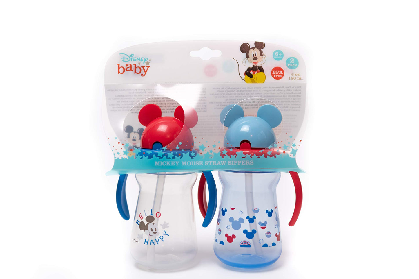 Cudlie Disney Mickey Mouse 7oz Baby Boys Set of Two Straw Sipper Handles Hello Happy